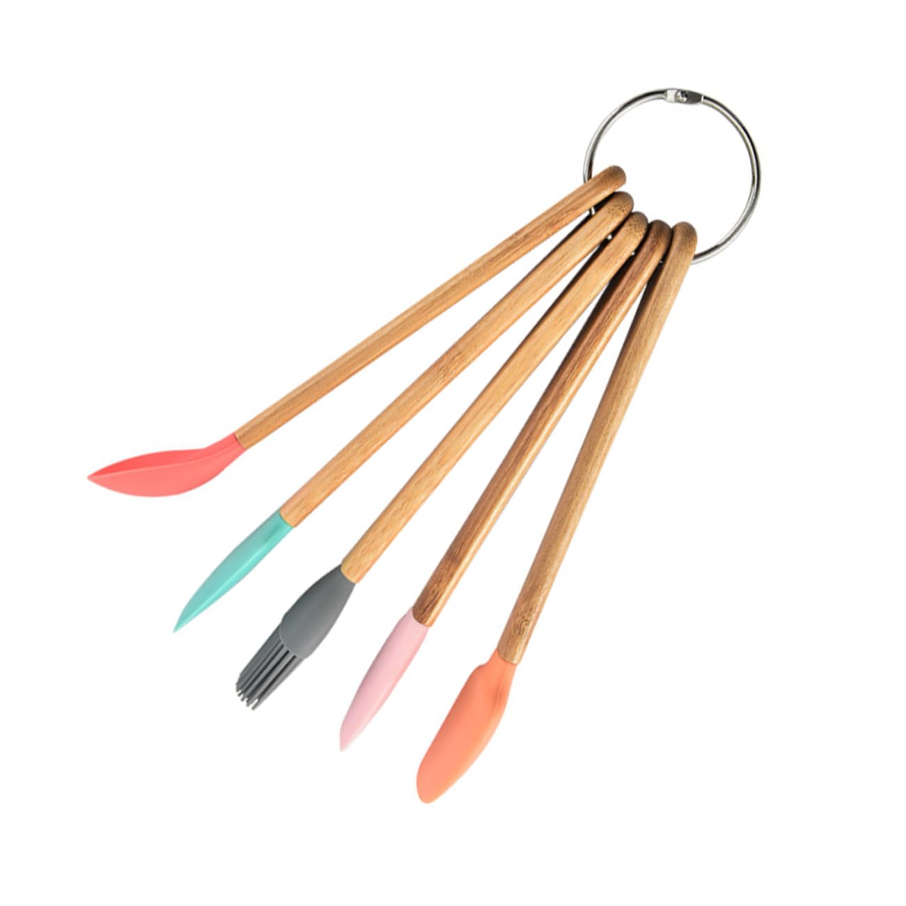 Garneck 5-Piece Kids Baking Tools Set Wooden Handle Food-Grade Silicone Utensils Heat-Resistant Spatulas and Brushes for Children Cooking and Baking