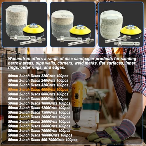 Wanmutrun 50MM Waterproof Sandpaper Hook and Loop 100pcs Grit 400 Silicon Carbide Discs Suitable for Small Polishing Machines - Image 4