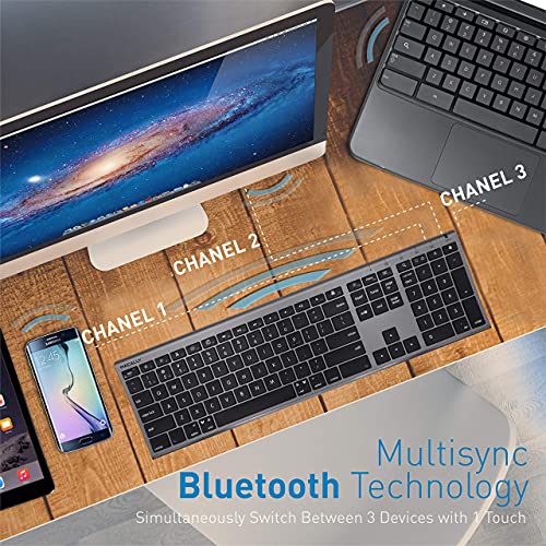 Macally Wireless Bluetooth Space Gray Keyboard and Space Gray Vertical Laptop Stand, Add a High-End Look to Your Office
