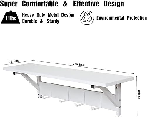 Miniatura 3 de JJS Perchero flotante para colgar en la pared, estantes de almacenamiento con ganchos para abrigos, soporte para llaves para entrada, pasillo, baño,