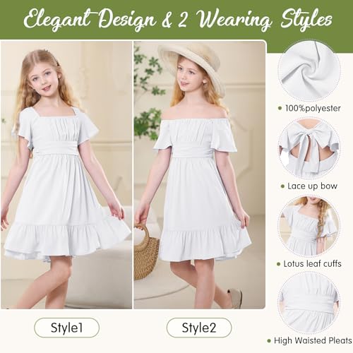American Trends Girls Dresses - Tie Back Summer Dress, Ruffle Short Sleeve Square Neck Off Shoulder Size 4-15 Years2