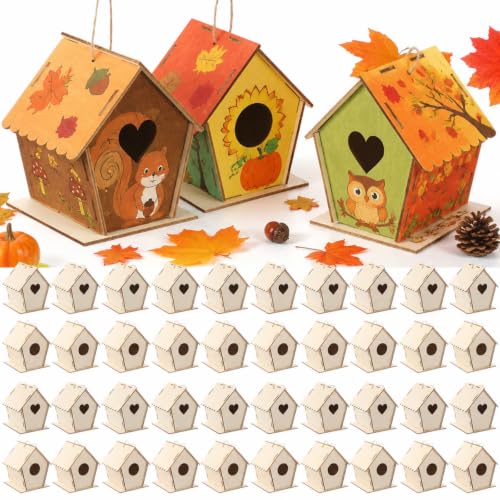 DoubleFill 100 Pack 4.33'' Fall Wooden Birdhouse DIY Craft Kit for Kids - image 1