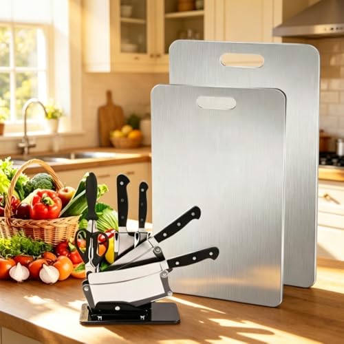Tabla de cortar de acero inoxidable con mango y base antideslizante, durable para cocina, fácil de limpiar y apta para lavavajillas, medidas 15 cm x 24 cm miniatura 7