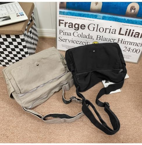 Image of Cotton Tote Handbag Women Canvas Crossbody Beach Bag Hobo Shoulder Tote Bag with 3 External Pocket,Zipper Closure