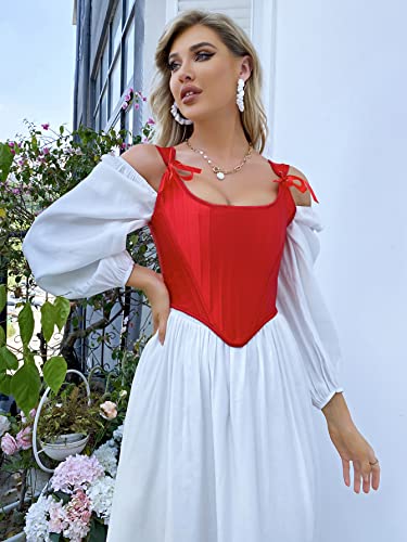 Image of Dreay Womens Vintage Asymmetrical Hem Overbust Corset Tie Front Lace-up Back Bustier Shapewear Top