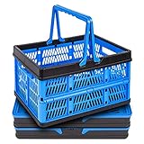 STEGEWOP 3 Packs 20Liter Collapsible Storage Crates With Handle Collapsible Plastic Shopping Basket,Stackable Multi-function Shelf Baskets Container, Hold up to 20 Lbs