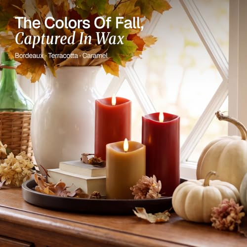 Image of Fall Decorations for Home - Real Wax Flameless Pillar Candles Set of 3