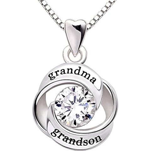 ALOV Jewelry Sterling Silver grandma and grandson Love Heart Cubic Zirconia Pendant Necklace Cover
