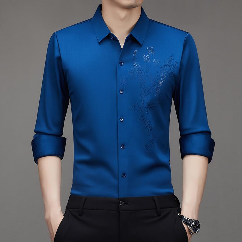 Camisa de manga larga para hombre de mediana edad USTZFTBCL casual sin planchado 2