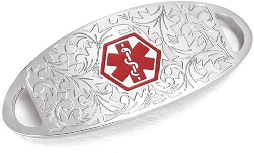 Vista 20 de 4 etiquetas de identificación de pulseras médicas – Etiquetas de identificación de alerta médica de acero inoxidable para pulseras médicas grabadas