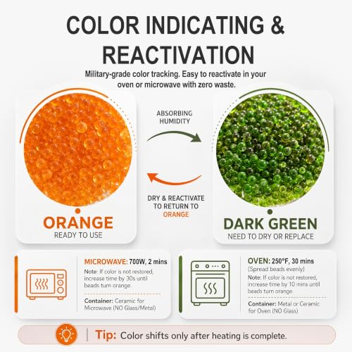 Image of (8 LBS) Orange Indicating Silica Gel Desiccant Beads | Cobalt Chloride-Free, Non-Toxic, Reusable, 3-5mm silica beads for 3D Printer Filament, Camera, Gun Safe, Electronics, Jewelry