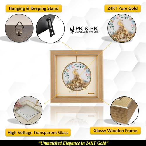 Image of Pk & Pk Jewellers Acrylic Medium Standing Peacock | Wall Mount Solid Square Collection | Medium Size [26x26 cm] (For Premium Luxury Gift, Home Decor, Table Decoration)