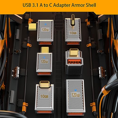 WLGQ USB 3.1 A to C Type C Adapter, Male to A Female 120w Charging 10Gbps Mechanical Armored Aluminum Alloy Shell U-Shaped Elbow - Image 3
