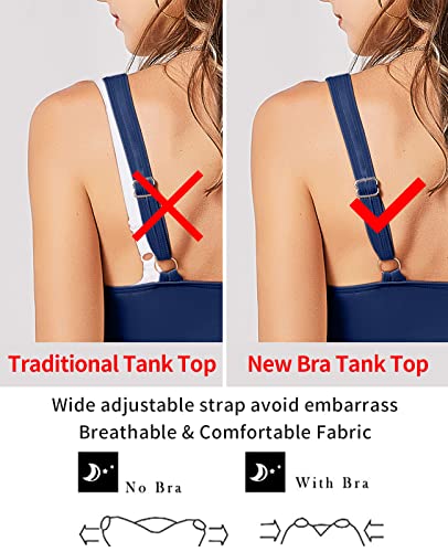 Image of V FOR CITY Tank Top for Women with Built-in Padded Bra Adjustable Wide Strap Camisole Cotton Cami Shirts