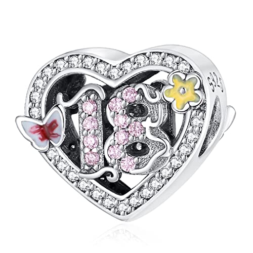 Annmors Ciondolo in Argento Sterling 925 Charm Bead 18 Years Love Birthday con Zirconia Cubica,Compatibile con Bracciale e Collane Europei,per la festa della mamma,compleanno,regalo di Natale