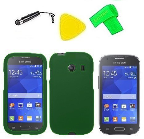 Phone Cover Case Cell Phone Accessory + Extreme Band + Stylus Pen + LCD Screen Protector + Yellow Pry Tool For Straight Talk Tracfone NET10 Samsung Galaxy Stardust S766c (Dark Green)