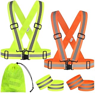 RYACO Reflective Running Gear, Wearable range 66-136cm, Reflective Running Vest, 2 PCS Safety Vest with Reflective Strips, for Night Running Cycling Hiking Motorcycle, for Men, Women, Kids