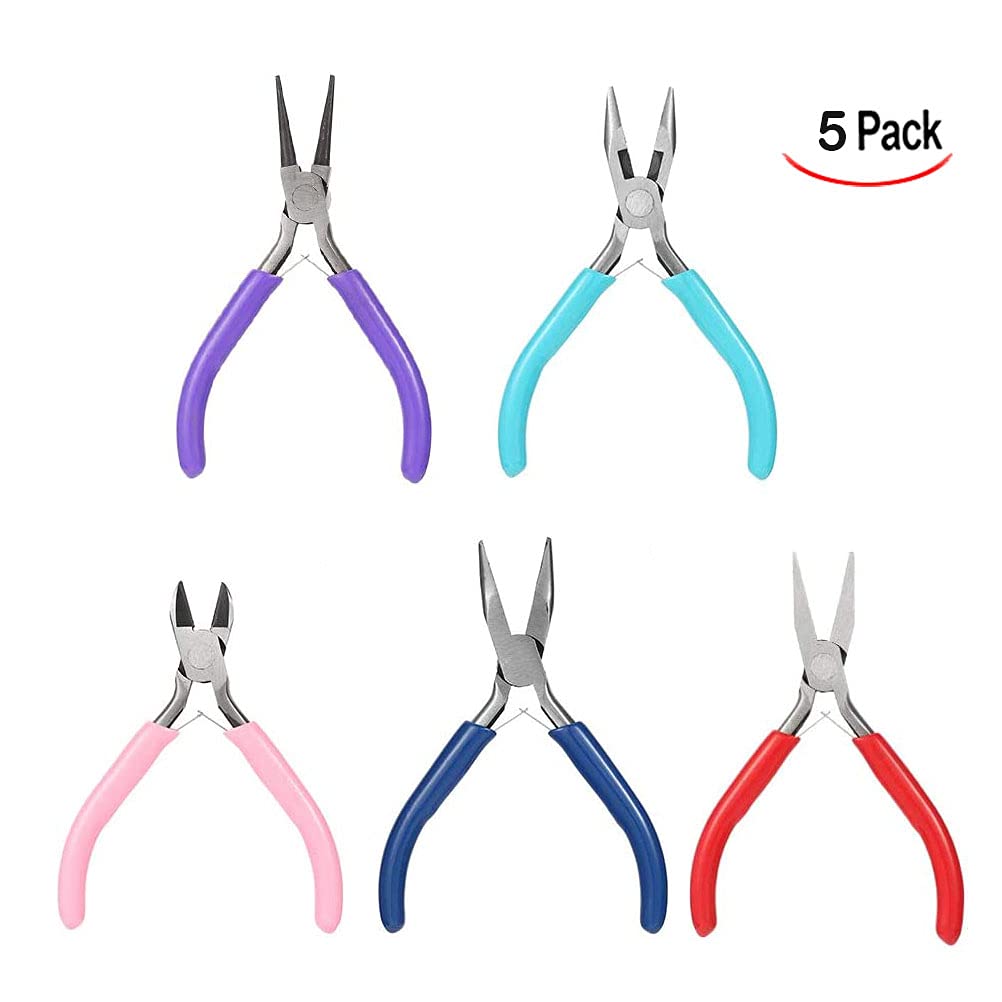 Set di 5 Pinze per Gioielli,Pinze per Gioielli Multifunzionali Usato per Fare Orecchini, Bracciali, Corde