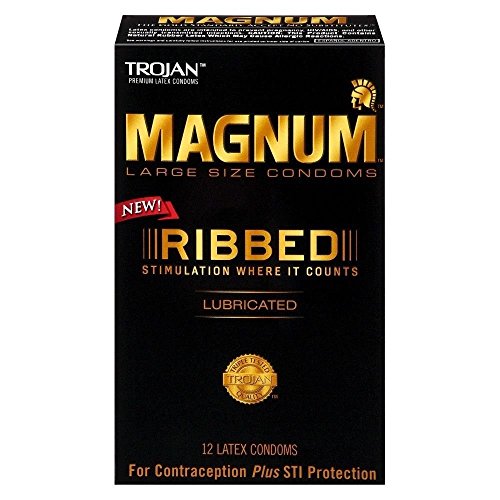 Trojan Magnum Ribbed Lubricated, 12 Count (Pack of 3)