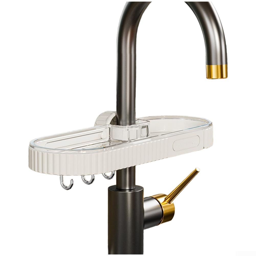 Mensola per rubinetto in ABS+PET con base ventilata per contenere spugne, spazzole, piatti, sapone, strofinacci e strumenti di pulizia vicino al lavandino della cucina o del bagno (bianco)