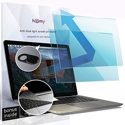 One-Day Sale: Up to 50% Off Homy Anti-Blue Light Screen Protector [2-Pack] for MacBook Pro 15 inch Touch Bar. Bonus: Ultra-Thin TPU Keyboard Cover + Web Camera Sliding Cover. Eye Protection Kit for A1707, A1990 2016-2019.