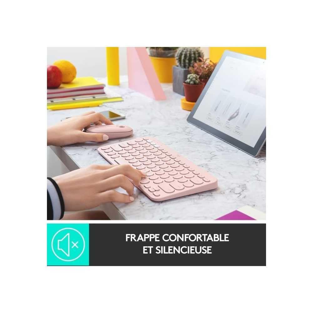 Logitech K380 Teclado Inalámbrico Multi-Dispositivo | para Windows/Apple/iOS/Android/Chrome, Disposición AZERTY Francés - Rosa