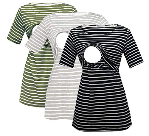 Image of Bearsland Women's 3 Packs Maternity Nursing Tops Short Sleeve Breastfeeding Shirts