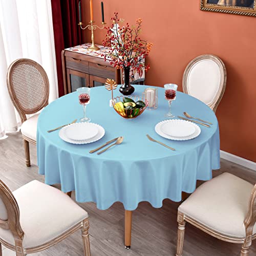 Meanmoy Baby Blue 210 Gsm Water & Stain Resistant Round Tablecloth For Circle Table - Solid 60 Inch Table Cloth Cover In Wrinkle Free Durable Washable Polyester Fabric For Wedding, Party, Banquet #TOP3