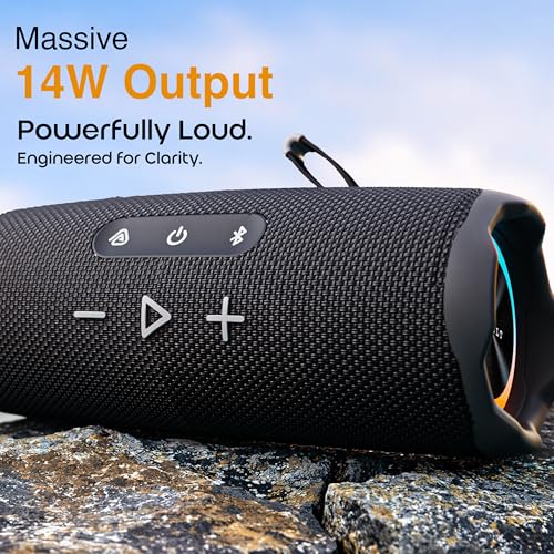 Image of GOBOULT Groove Q14 Bluetooth Speaker with 14 Watt BoomX Audio, Up to 8 Hrs Playtime, Type-C Charging, TF Card /USB & Bluetooth 5.4 Compatible, Made in India Portable Speaker (Black)