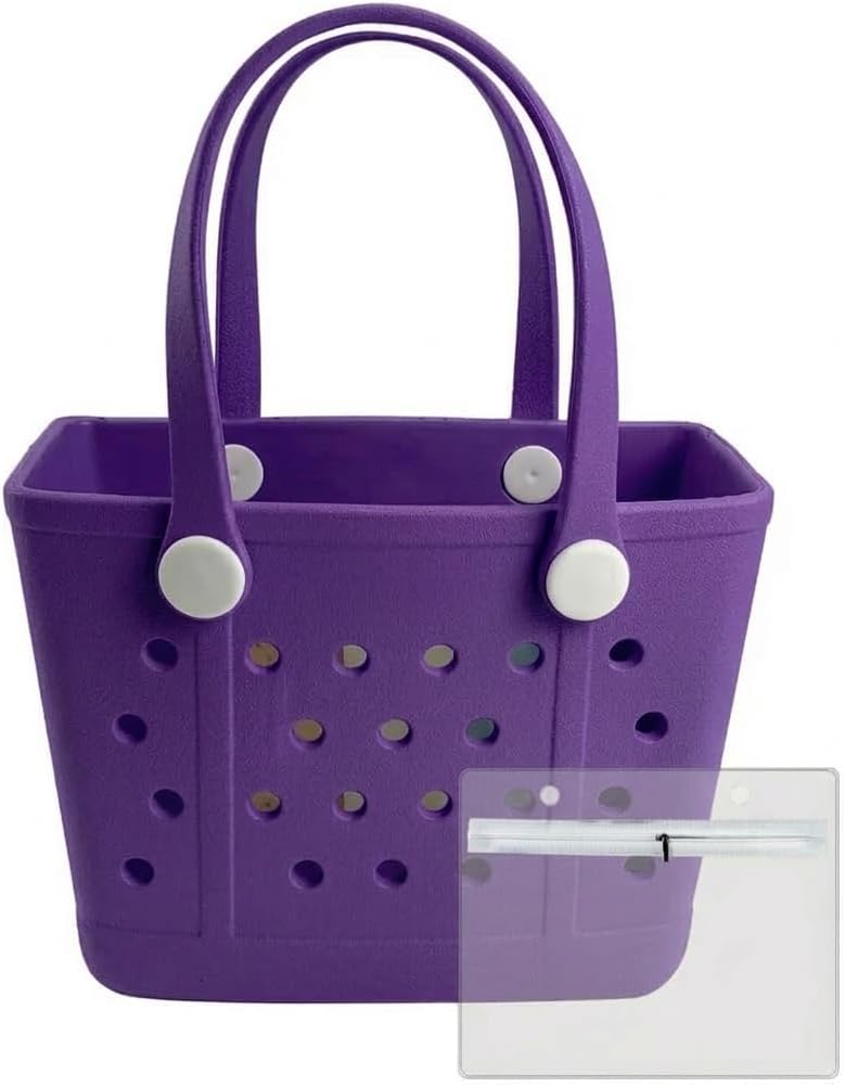 Rubber Tote Bag Medium Waterproof Beach Bag for Women - Lightweight Portable Travel Outdoor Tote with Handles
