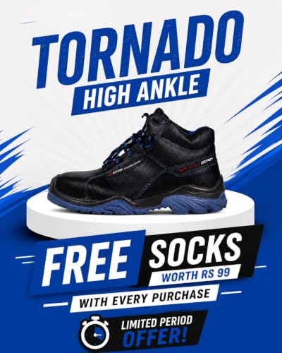 Image of PERF Tornado High Ankle Safety Shoes for Men | Fiber Glass Toe Cap | Anti-Puncture | Water Repellent Leather | Electrical Resistant | Industrial High Ankle Work Shoes