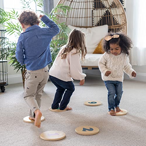 Image of Little Partners Step 'N Learn Wood Stepping Stones for Kids Indoor Play Learn 'N Balance Set (Numbers)