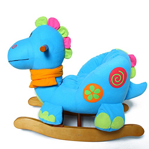 ZCRFY Caballitos De Madera Balancin Juguete del Bebé Caballo Mecedora Dinosaurio Azul Felpa para 1-4 Años Niños Animal Asiento De Animales Mecedora Suave Rompecabezas Juguete De Regalo De Cumpleaños