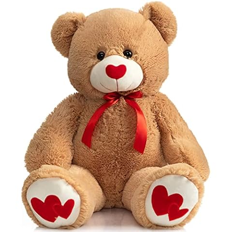 BEJOY Giant Teddy Bear 91cm Stuffed Animal Large Bear Plush with Love Red Heart for Girlfriend and Kids Valentine's Day, 36 inch Tan Cover