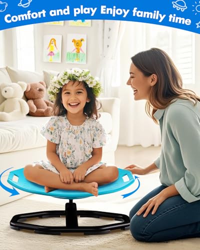Image of Sensory Spinning Chair with Safety Handles for Autistic Kids, Sensory Toys for Kid with ADHD Autism, Sensory Swivel Chair Sit and Spin Training Body Coordination Autism Christmas Toys for Kid - Blue