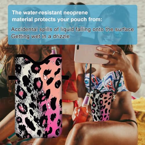 Image of Neoprene Cell Phone Sleeve Pouch Case Bag with Crossbody Strap Neck Lanyard for Women 7.1 X 3.9 in Pink Black