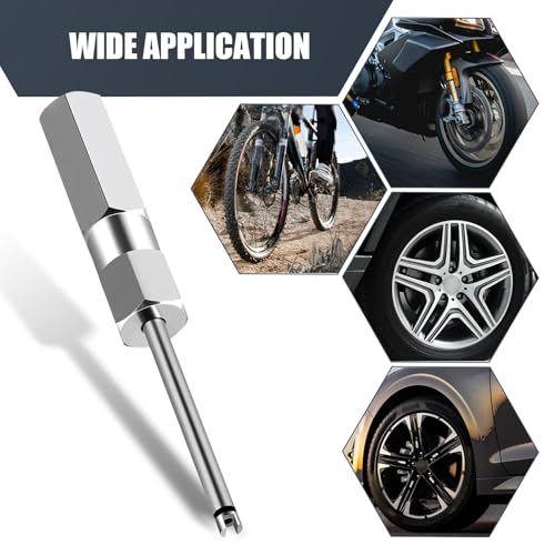 Image of leechio 1 PC Car Sturdy Rust-proof Steel Valve Core Wrench, 4.33 inch Non-destructive Disassembly Tire Valve Stem Puller, Adsorbable American Valve Repair Tool with Non-slip Hexagonal Handle (Silver)