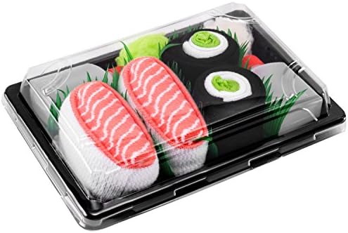Rainbow Socks - Woman Man Sushi Socks Box Salmon Cucumber Maki - 2 Pairs