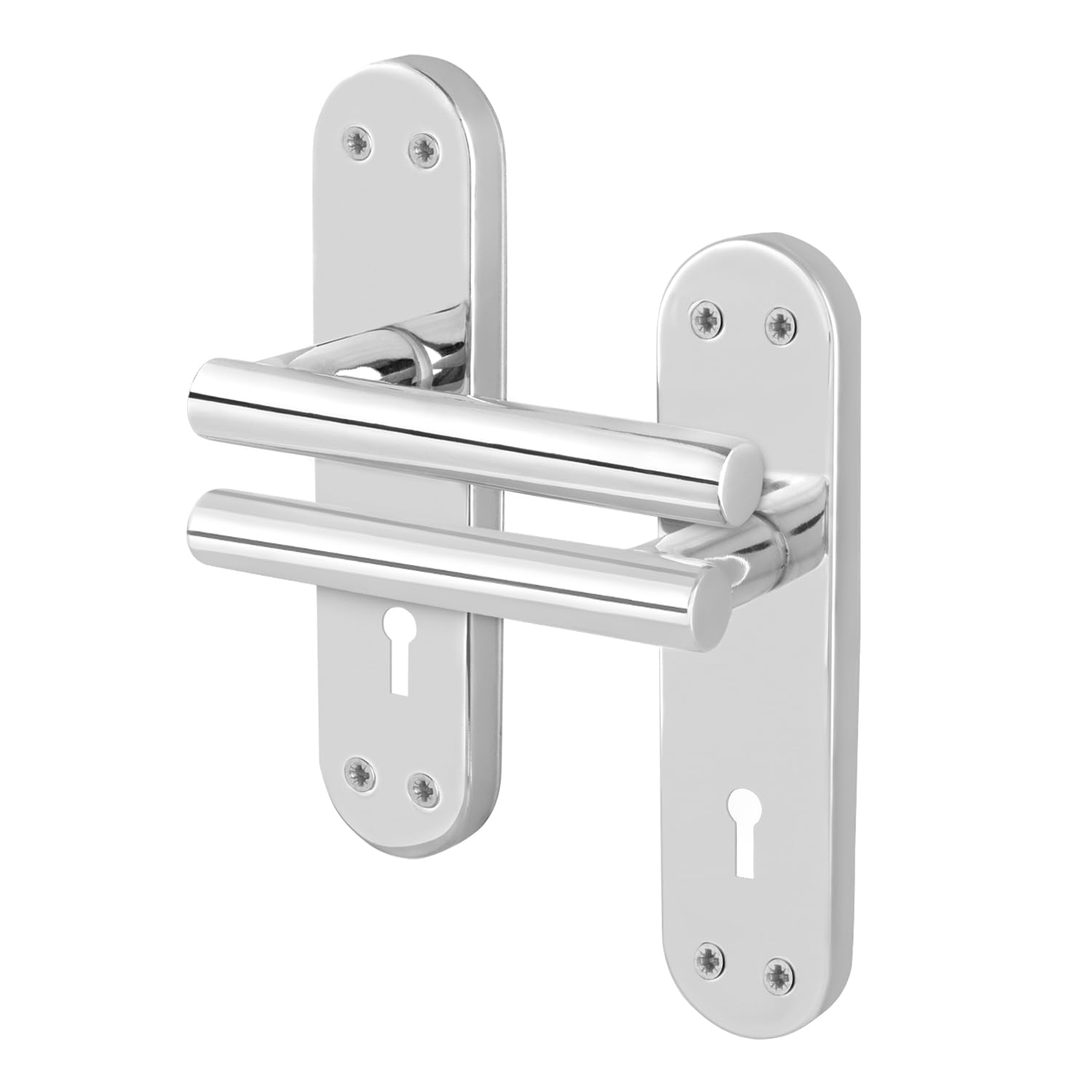 EAI Chrome Door Handles for Key Lock | 1 Pair of Polished Chrome Internal T-Bar Handles on Backplate | Oliena Range