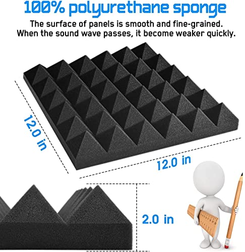 Image of YGM Acoustic Foams Pyramid Acoustic Panels 12 inch X 12 inch X 2 inch, 38 Kg /m Premium Grade Studio Noise, Echo Reduction and Absorption, 3D Structure (Charcoal Black) (Set of 3)