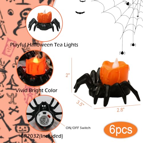 Image of Halloween Decorations Tea Lights Candles with 6H Timer, 6 PCS Φ 1.6 inch H 1.6 inch Battery Operated Halloween Candles Flameless LED Candle Holders Flickering Table Party Halloween Decor Indoor