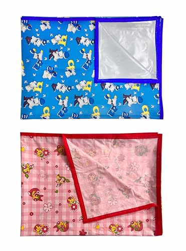 Image of EcoSoft Plastic Sheet,PVC Sheet for Kids,Rubber Sheet for Babies,Bed Wetting Protector(90 x 135 cm) (Blue Alphabet & Pink PPG)