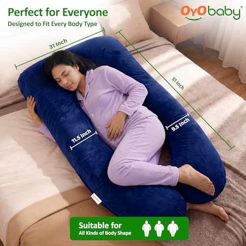 Image of OYO BABY Pregnancy Pillows for Women U-Shape Full Body Pillow | Head-to-Toe Maternity Support for Back, Hips, Legs & Belly | Removable Washable Velvet Cover (Royal Blue)