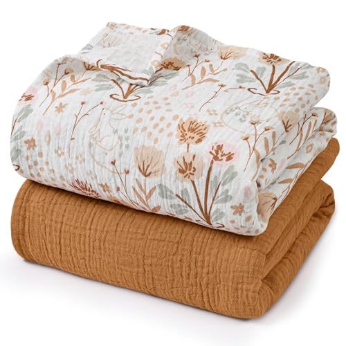 Image of GLLQUEN BABY Muslin Swaddle Blankets for Newborn Girls, Large 40''x38'' | 2Pk, 100% cotton, ultra soft and breathable, gentle on sensitive newborn skin, Multi-use as swaddle wrap, receiving blankets