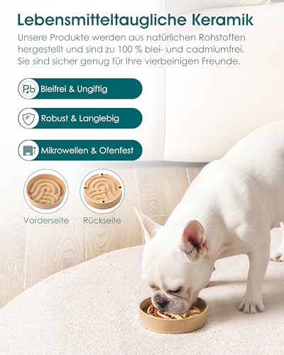 vancasso Hundenapf, 390ml Hundenapf aus Keramik, Anti Schling Napf Hund für Kleine Hunde Geeignet, Futternapf Hund Rutschfestem Design, Braun