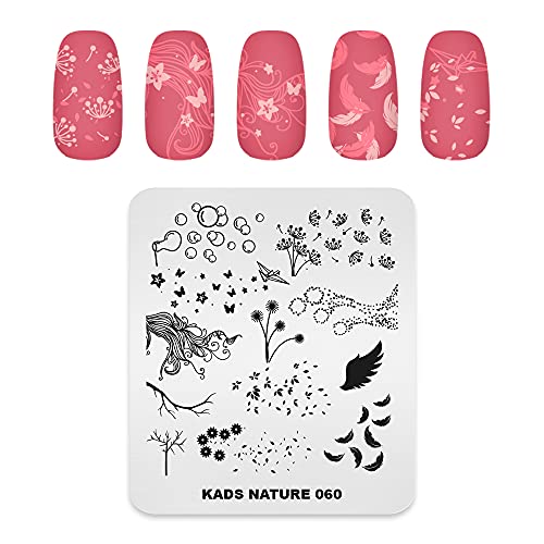 Kads Nail Stamp Plate Nail Decoration Stamping Template Nature Series Nail Design Diy Tool Branches& Wings& Bubbles (Na060) #TOP14