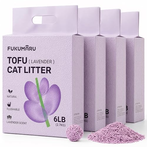FUKUMARU Arena de Tofu para Gatos 10.8kg - Arena aglomerante para Gatos, Control de olores con Aroma de Lavanda, Libre de Polvo y fácil de aglomerar, desechable en el Inodoro