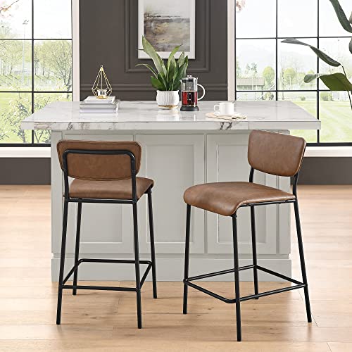 Anwickmak Pu Faux Leather Counter Stools Set Of 2, Pub Counter Stool With Back And Footrest, 17.5" X19.25“X34.5” (Brown) #TOP18