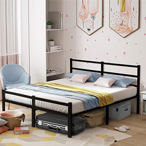 KINGSO Queen Bed Frames with Headboard, 14 Inch Metal Platform Bed Frame with Storage, Heavy Duty Steel Slat and Anti-Slip Support, Easy Quick Lock Assembly, No Box Spring Needed - Queen - Thumbnail 5