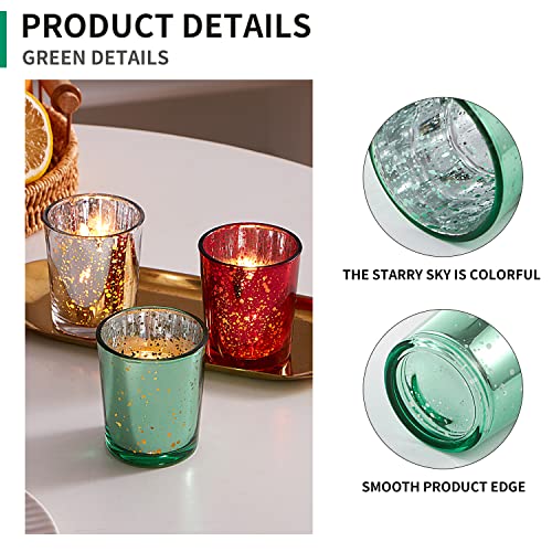Foryillumi Green Votive Candle Holders Set Of 24,Christmas Candle, Speckled Mercury Gold Glass Candle Holder Bulk,Ideal For Wedding Centerpieces, Party Supplies, Thanksgiving Day Table Decor #TOP2